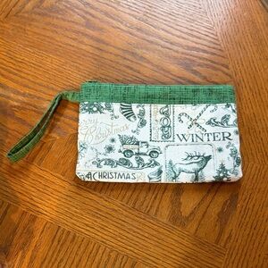 Green and White Winter Themed Wristlet